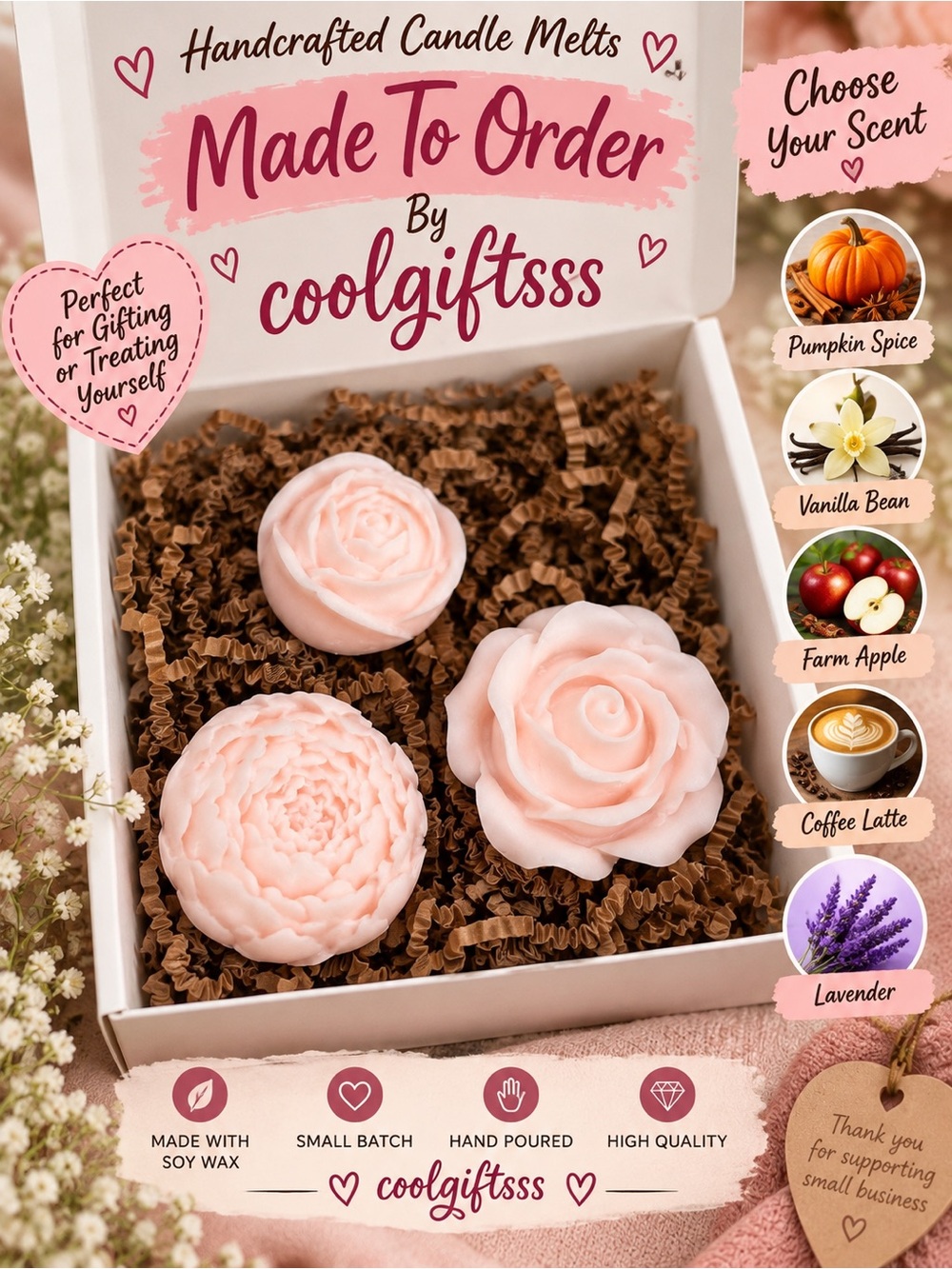 Handmade Floral Wax Melts | Wedding Favors, Table Decor & Holiday Gifts